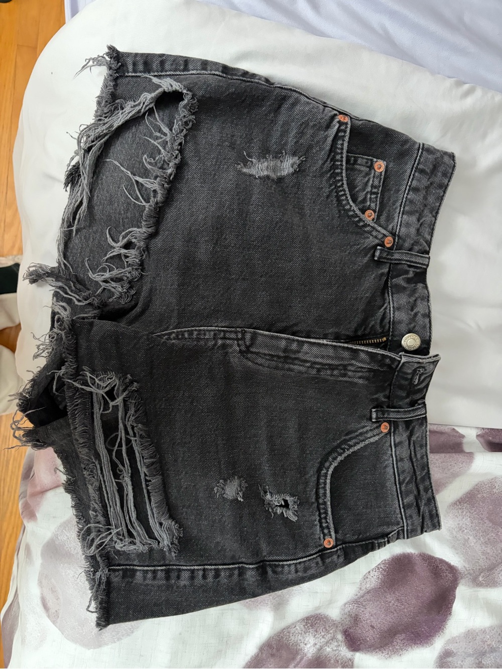 Topshop Black Distressed Denim Shorts with Frayed Hem